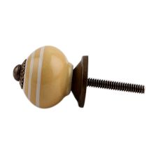 Mustard Striped Small Ceramic Dresser Knob